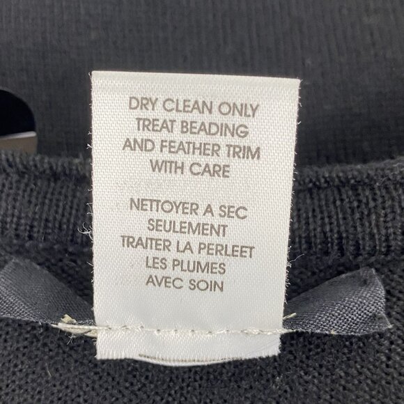 VTG Large Boho Fairy Babydoll Preppy Black Feather Embellished Merino Wool Dress - Picture 3 of 10